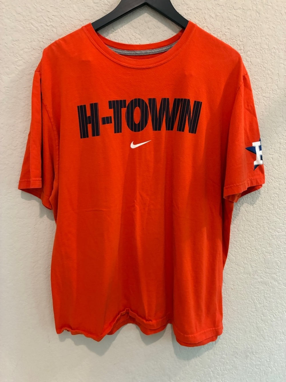 Nike Orange H-TOWN Graphic Tee with Navy Print
